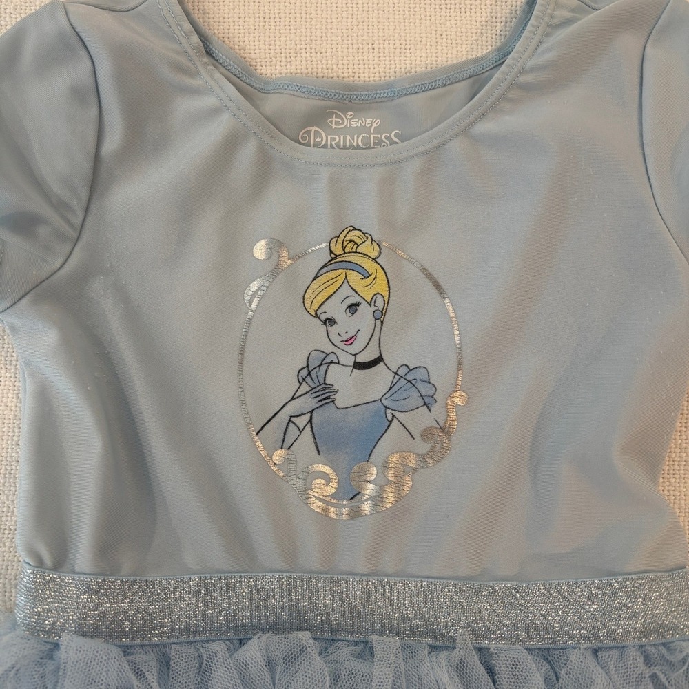 Disney Cinderella Tutu Costume Dress Light Blue Sparkle Leotard Dress Girls 5T - Picture 4 of 6